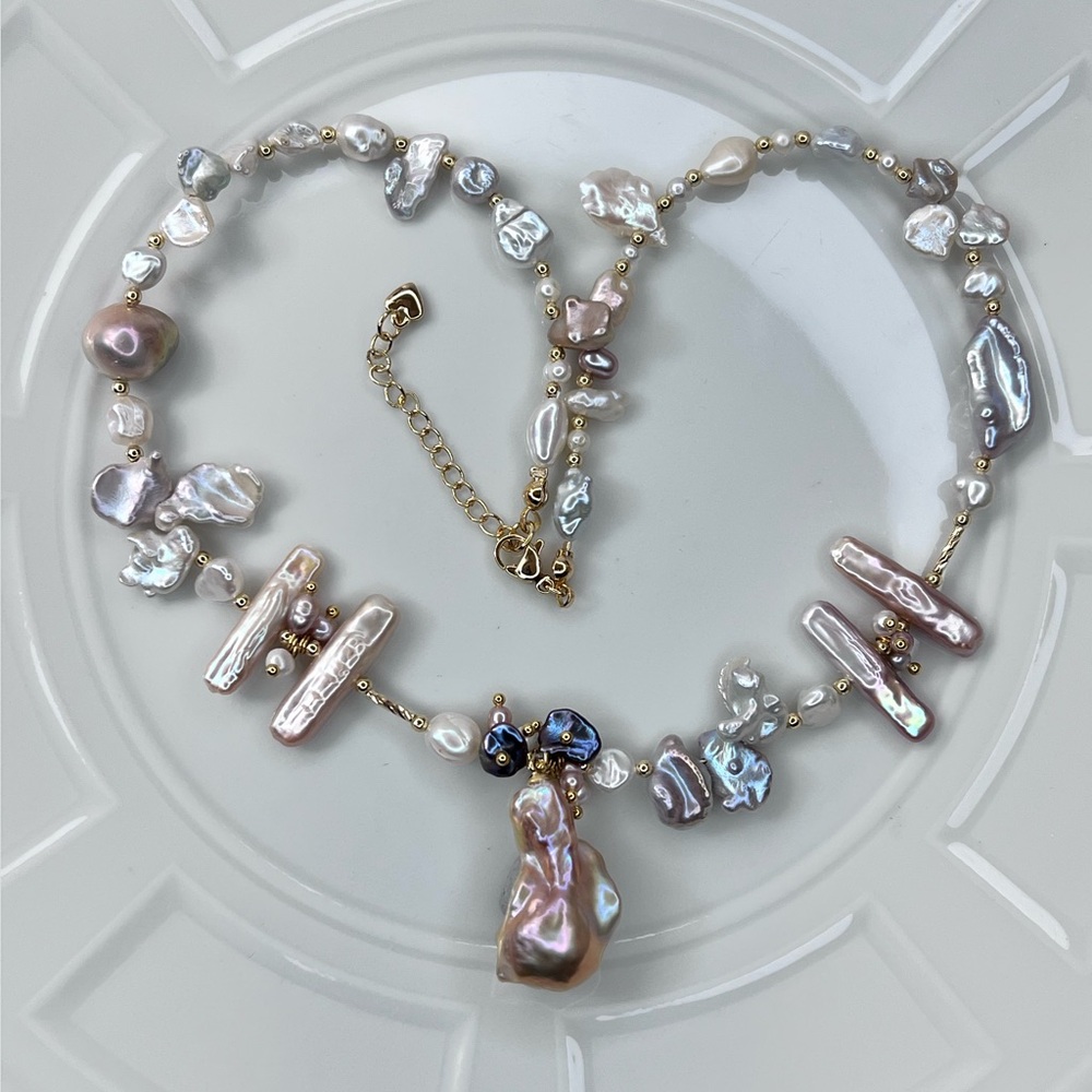 Handmade Freshwater Pearl Multi Shapes Adjustable Necklace High Luster